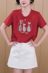 SET JEANS LI 2 LỚP MIX ÁO ĐỎ MÈO NỮ SẴN