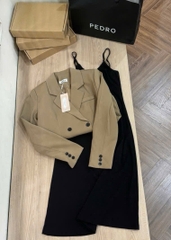 SET BLAZER PHỐI VÁY MIDI 2 DÂY NỮ THU ĐÔNG SẴN