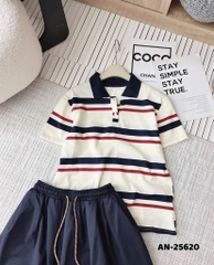 SET BỘ POLO KẺ CÚC PHỐI CV THAN NỮ