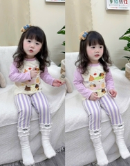 BỘ DÀI CHÓ CON NHỎ TONE TÍM BE QUẦN KẺ BÉ GÁI