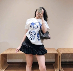 ÁO PHÔNG TRẮNG HOẠ TIẾT CHÓ XANH NỮ (LOẠI ĐẮT) SẴN (xả 40k)