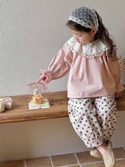 SET BỘ DÀI ÁO BABYDOLL PHỐI REN MIX QUẦN CHẤM BI BÉ GÁI (XẢ 50k)