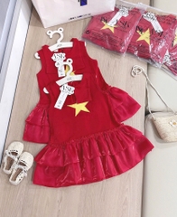 VÁY LỤA THÊU CỜ ĐỎ SAO VÀNG BÉ GÁI SẴN(XẢ 39k)