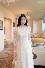 SET ÁO DÀI REN 2 LỚP CỔ NGỌC ĐÍNH VAI ĐÁ(xả 150k)