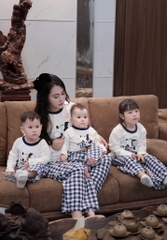 SET BỘ DÀI MICKEY QUẦN KẺ XANH THAN MẸ VÀ BÉ