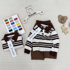 SET BỘ DÀI ÁO POLO KẺ NÂU QUẦN SUÔNG NÂU BÉ TRAI