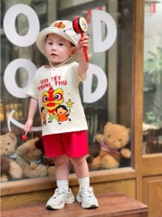 SÉT CỘC BE VUI TẾT TRUNG THU QUẦN ĐỎ KÈM MŨ LÂN BÉ TRAI