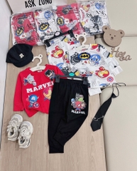 SET 2 BỘ DÀI IRONMAN MARVAL ĐEN ĐỎ GHI BÉ TRAI SẴN