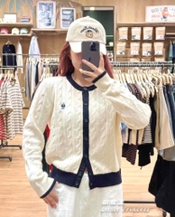 ÁO LEN CARDIGAN GẤU WHO TRẮNG VIỀN ĐEN NỮ THU ĐÔNG