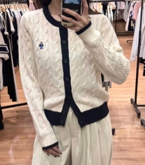 ÁO LEN CARDIGAN GẤU WHO TRẮNG VIỀN ĐEN NỮ THU ĐÔNG