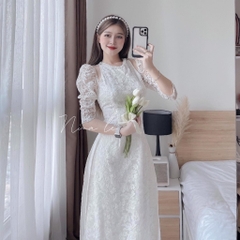 SET ÁO DÀI REN 2 LỚP CỔ NGỌC ĐÍNH VAI ĐÁ(xả 150k)