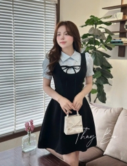VÁY PHỐI KẺ ĐÍNH NƠ TRƯỚC NỮ