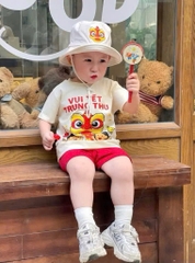 SÉT CỘC BE VUI TẾT TRUNG THU QUẦN ĐỎ KÈM MŨ LÂN BÉ TRAI