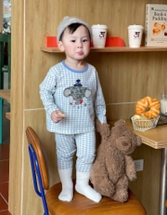 SET 2 BỘ DÀI CARO XANH VOI BÉ TRAI SẴN (SALE 109k)