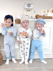 SET 3 BỘ DÀI TAY CUTE PUPPY TONE XANH TRỜI CHO BÉ TRAI