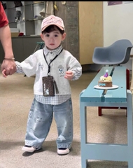 SET BỘ DÀI ÁO PHỐI SƠ MI KẺ QUẦN BÒ BÉ TRAI