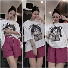 SET BỘ ÁO PHÔNG CÔ GÁI QUẦN ĐÙI HỒNG NỮ