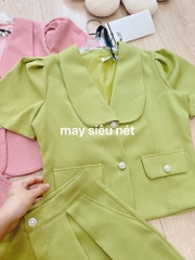 SET DẠ WEET LI-EN CỔ V SEN CÚC NGỌC QUẦN LI SẴN