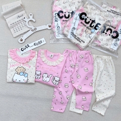 SÉT 2 BỘ COTTON DÀI TAY MÈO KITTY BE HỒNG CHO BÉ GÁI