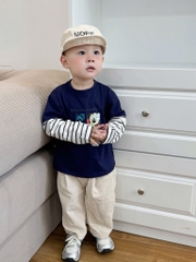 SET 2 ÁO DÀI PHỐI TAY KẺ MICKEY WHERE'S GOOFY TRẮNG THAN BÉ TRAI