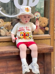 SÉT CỘC BE VUI TẾT TRUNG THU QUẦN ĐỎ KÈM MŨ LÂN BÉ TRAI