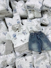 SET BỘ DÀI ÁO PHỐI SƠ MI KẺ QUẦN BÒ BÉ TRAI
