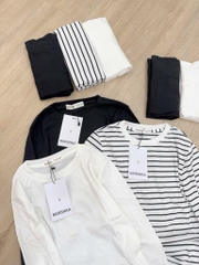 SET 3 ÁO THUN ZIP BSKK ĐEN KẺ TRẮNG NỮ THU ĐÔNG