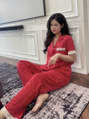 SET BỘ ĐỎ CHẤM BI VIỀN REN CỘC TAY NỮ SẴN (xả 79k)