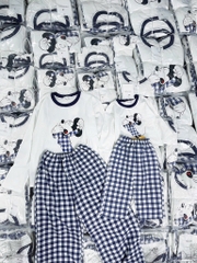 SET BỘ DÀI MICKEY QUẦN KẺ XANH THAN MẸ VÀ BÉ