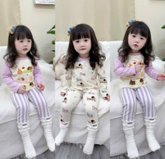 BỘ DÀI CHÓ CON NHỎ TONE TÍM BE QUẦN KẺ BÉ GÁI