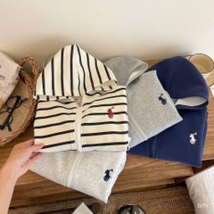 ÁO KHOÁC NỈ MŨ DÀI HOODY HAI DA BÉ TRAI