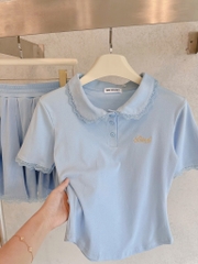 SET ÁO POLO CỔ SEN PHỐI REN XANH NỮ