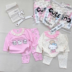 SÉT 2 BỘ COTTON DÀI TAY MÈO KITTY BE HỒNG CHO BÉ GÁI