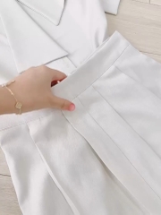 SET CHÂN VÁY LI XẺ TRƯỚC MIX ÁO CỔ NƠ ĐỆM VAI NỮ SẴN