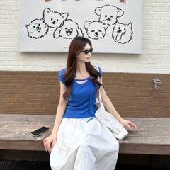 SET ÁO XANH HOA TẾT MIX CV HAI LỚP NỮ