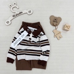 SET BỘ DÀI ÁO POLO KẺ NÂU QUẦN SUÔNG NÂU BÉ TRAI