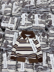 SET BỘ DÀI ÁO POLO KẺ NÂU QUẦN SUÔNG NÂU BÉ TRAI