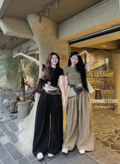 SET ÁO THUN QUẦN SUÔNG RỘNG KÈM KHĂN NỮ