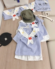 SET ĐŨI ÁO KẺ XANH QUẦN ĐÙI KÈM KHĂN BÉ TRAI