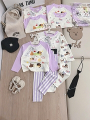 BỘ DÀI CHÓ CON NHỎ TONE TÍM BE QUẦN KẺ BÉ GÁI