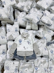 SET BỘ DÀI ÁO PHỐI SƠ MI KẺ QUẦN BÒ BÉ TRAI