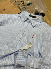 ÁO SƠ MI KẺ XANH THÊU LOGO NGỰA NỮ