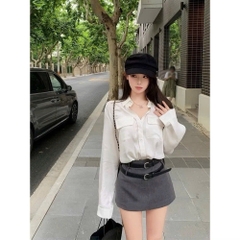 ÁO SƠ MI GU 2 TÚI NẮP TAY DÀI NỮ