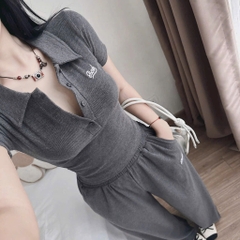 SET BỘ ÁO CỘC QUẦN DÀI THÊU CHỮ BAD NỮ THU ĐÔNG (SALE 99k)