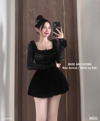 SET BỘ ÁO REN CỔ VUÔNG ĐÍNH NGỌC MIX CHÂN VÁY SẴN