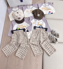 SET BỘ DÀI CUTE PANDA PHỐI QUẦN KẺ BÉ TRAI SẴN(XẢ 39k)