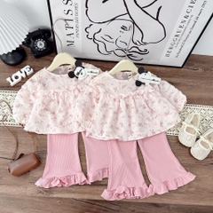 SET BỘ DÀI ÁO HOA XỐP QUẦN DÀI LOE ĐIỆU BÉ GÁI SẴN (xả 45k)
