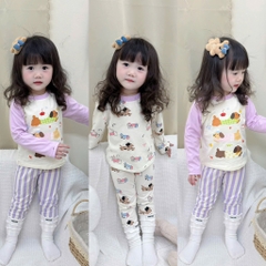 BỘ DÀI CHÓ CON NHỎ TONE TÍM BE QUẦN KẺ BÉ GÁI