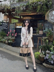 SET ÁO LEN CARDIGAN MIX CHÂN VÁY XẾP LY NỮ THU ĐÔNG