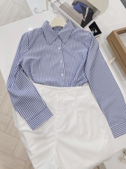 SET ÁO KẺ XANH MIX SHORT LI GẤU TO NỮ SẴN